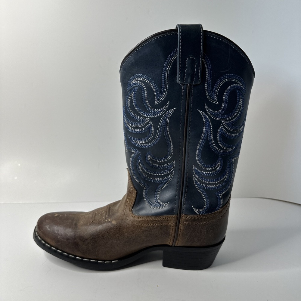 Cody‎ James Blue/Brown Leather Round Toe Pull On Western Boots Youth Size 4 D - Picture 6 of 12